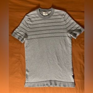 Ben Sherman Mens Short Sleeve Shirt Grey and White Stripes Small